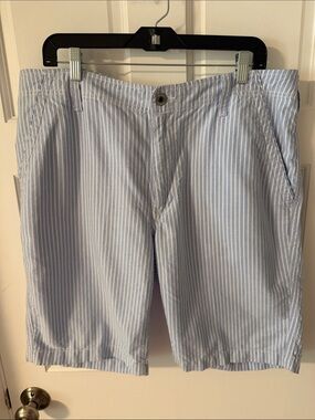 Express Men's Blue White Vertical Stripe Summer Casual Cotton Walking Shorts 36